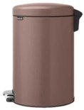 Bruine Brabantia NewIcon prullenbak met een zwarte handgreep en metalen trapper.