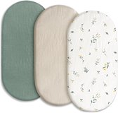 Namajunas - Lot de 3 Hoeslaken - Matelas Bébé 83 x 43 cm pour lit, berceau et couffin - Katoen hydrophile - Housse pour matelas à langer - Protège-matelas pour parc - Cadeau de naissance - Motif floral