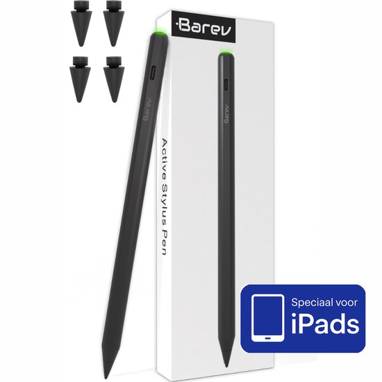 Barev Stylus pen | Alleen voor iPads 2018-2026 | iPad Pen met Palm Rejection | Alternatief voor Apple Pencil-gebruikers | Magnetisch & USB-C Opladen | Inclusief 4 Extra Punten