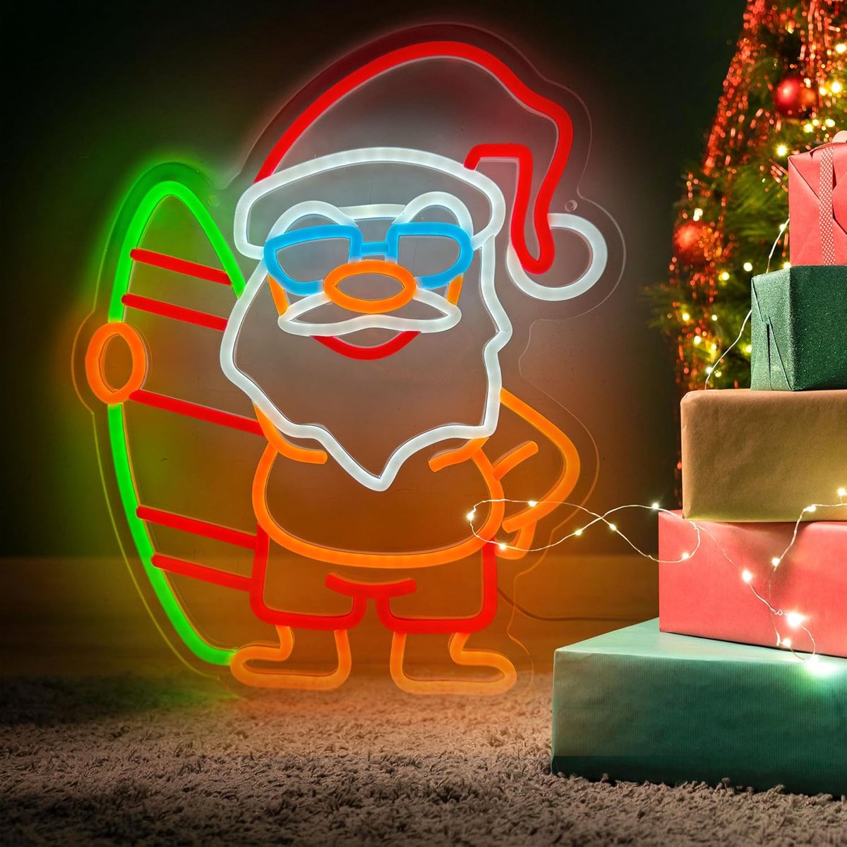 Kerstman Neon Bord - Rood-Wit LED Nachtlampje - Acryl met USB Stroom - Decoratie voor Bar, Muur en Slaapkamer - Cadeau voor Kinderen en Volwassenen