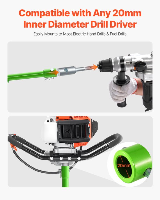 VEVOR Grondboor voor Boormachine 4x79cm Paalboor Tuinboor 20mm Adapter van Merkloos	 — afbeelding 5