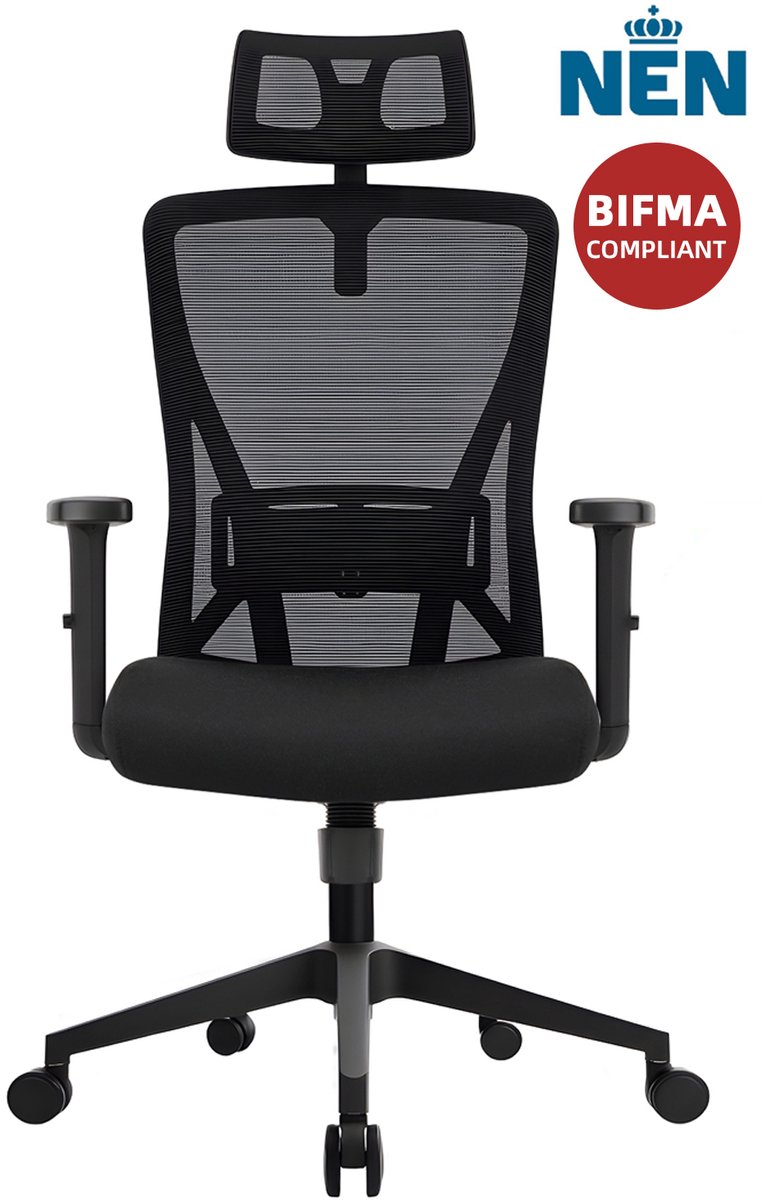 Durrafy® Ergonomische Bureaustoel - Bureaustoel - Office Chair - Bureaustoelen voor Volwassenen met Verstelbare Armleuningen & Hoofdsteun - Verstelbare Lendensteun (±6 cm) - Computerstoel met 90°-135° Kantelbare Rugleuning - Max. 155 kg - Zwart - Durrafy® - €84,99