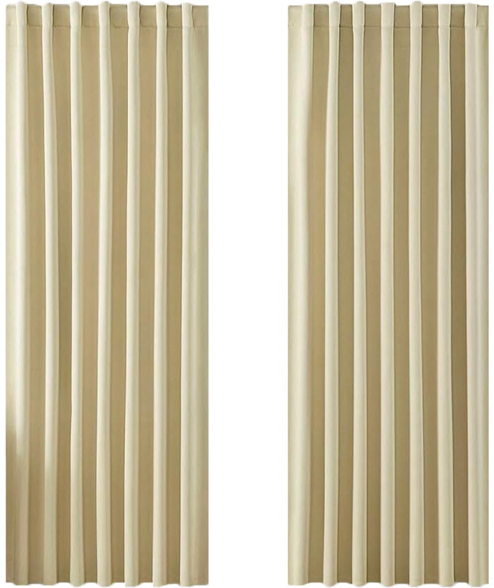 Unyqoos Set van 2 beige verduisteringsgordijnen met verborgen lussen en stangdoorvoer