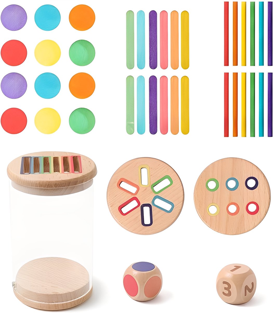 Educatief Houten Speelgoed Voor Kinderen 1-3 Jaar - Sorter- En Stapelspel - Fijne Motoriek, Kleurherkenning En Probleemoplossend Vermogen - Babygift Voor Peuters
