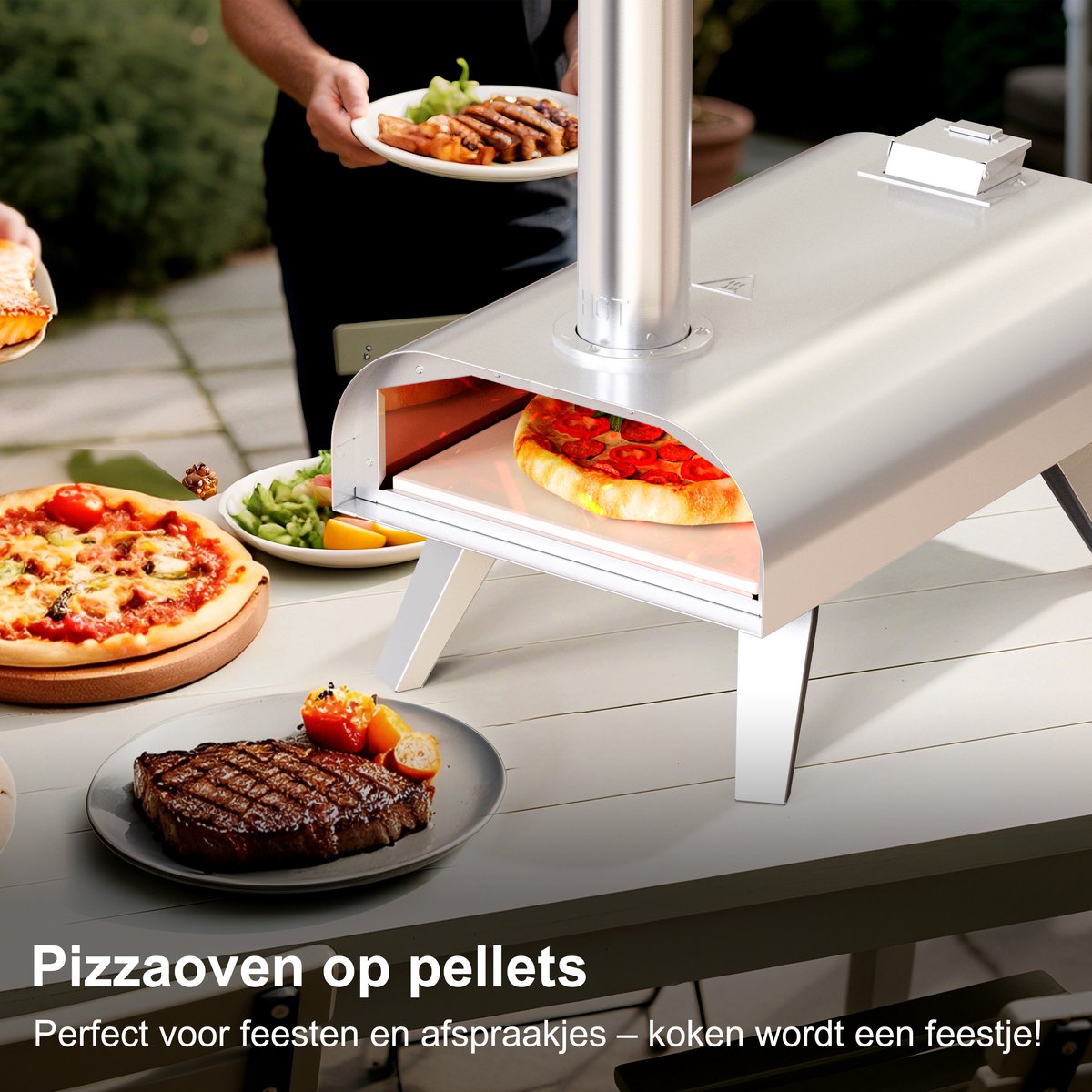 BIGHORN Pizza Pellet Oven - Pizza oven voor Buiten - Pizzaoven Draagbaar - Opvouwbaar - RVS - 15KG - 460° – foto 7