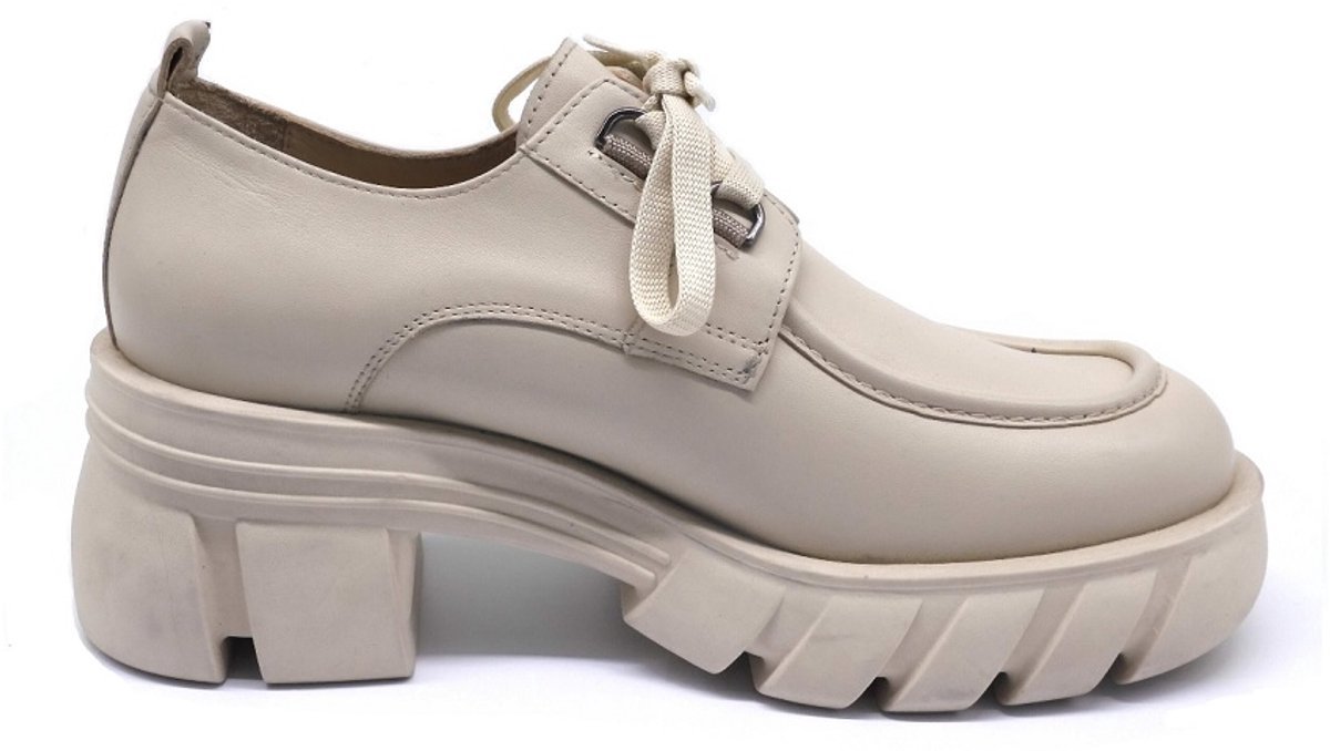 Dames Leren Boots – Echt Leer – Beige Plateau Schoenen – Trendy Chunky Zolen