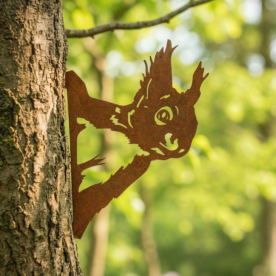 Décoration de jardin - Acier corten - Metalbird - Décoration d'arbre - Écureuil - Réaliste - 23x21 cm