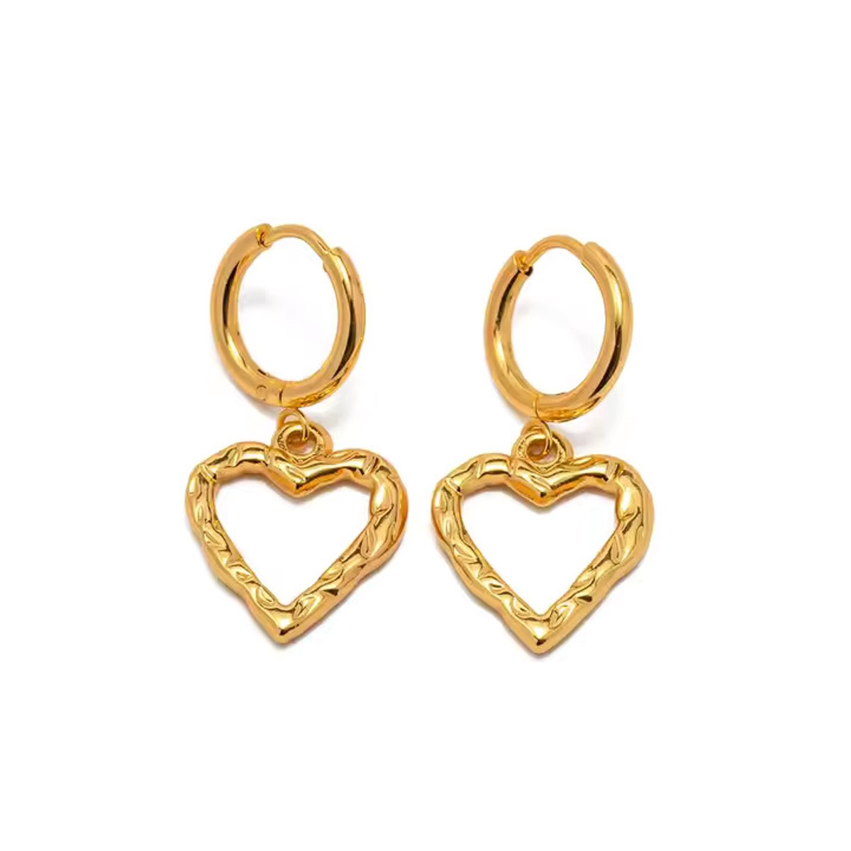 LOUIZ Gouden oorbellen met hartjes bedel - Oorbellen Dames - Oorbellen goud hartje - Stainless steel 18 k verguld - Hypoallergeen en nikkelvrij