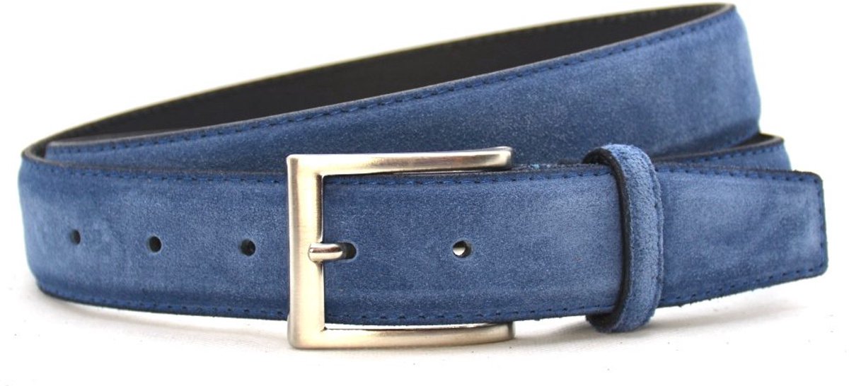 Suede Pantalon Riem Navy - Heren riem - Jeans & Pantalon riem - Blauwe suède riem - Riemmaat 95 cm - Totale lengte 110 cm