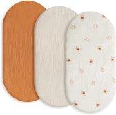 Namajunas - Lot de 3 Hoeslaken - Matelas Bébé 83 x 43 cm pour lit, berceau et couffin - Katoen hydrophile - Housse pour matelas à langer - Protège-matelas pour parc - Cadeau de naissance - Soleil
