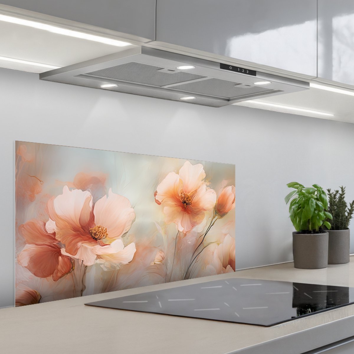 Spatscherm 80x40 cm - Zelfklevende achterwand Bloemen - Pastel - Kunst - Klaprozen - Watercolor - Keuken muurbeschermer - Spatwand fornuis