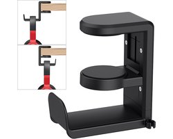 TuseRxln Koptelefoon Standaard - Headset Hanger - 360° Rotatie & Verstelbaar Voor Meeste Bureau Diktes - 1 Stuk - Thuis Kantoor + Zwart