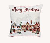 Housse de coussin décorative de maisons de Noël en textile, beige/rouge (L/H) 45 x 45 cm avec fermeture éclair