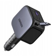 UGREEN Sigarettenaansteker 145W Uitschuifbare Autolader met Snellaadfunctie en Geïntegreerde USB-C Kabel van 100W 4-in-1 Autoaccessoire Snellaadadapter voor iPhone 17/16/Macbook/iPad/Galaxy S25/GPS enz.