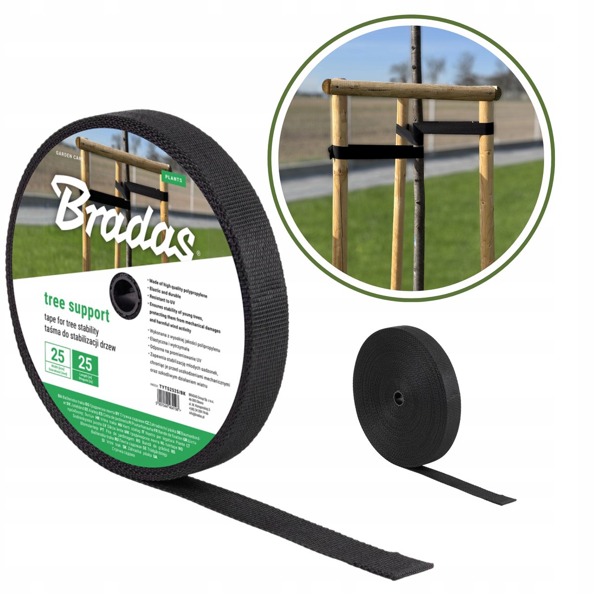 Zwarte Boom Steunband 30 mm x 25 m - Stabilisatie & Bescherming