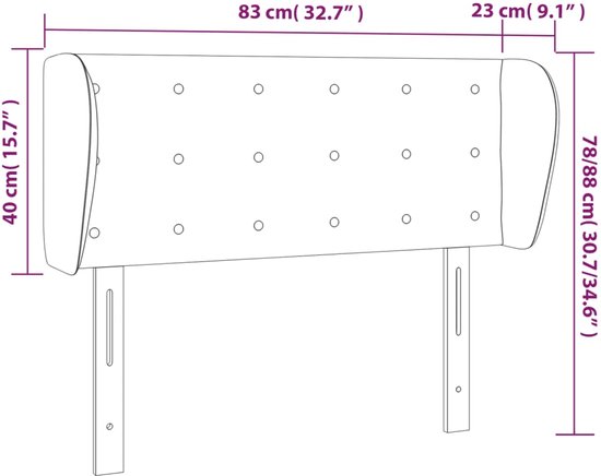 vidaXL - Hoofdbord - met - randen - 83x23x78/88 - cm - fluweel - zwart