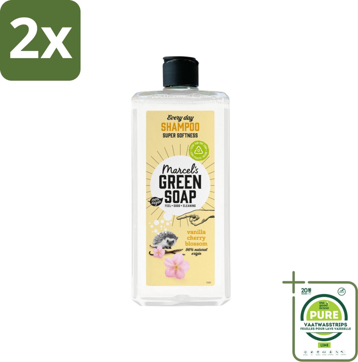 Marcel's Green Soap - Every Day Shampoo - Vanilla & Cherry Blossom - Versterkt & verzorgt - 300 ml - Voordeelverpakking - 2 stuks - Haarverzorging - Shampoo