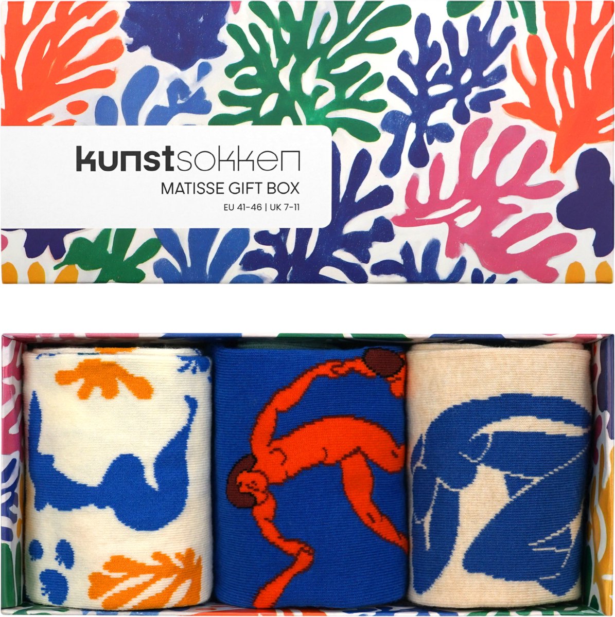 Kunst sokken - Henri Matisse Giftbox 3-pack - Sokken Heren 41 46 - Biologisch Katoenen Sokken - funny socks happy - Vrolijke Sokken - Grappige Sokken - Sokken Cadeau