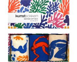 Kunst sokken - Henri Matisse Giftbox 3-pack - Sokken Heren 41 46 - Biologisch Katoenen Sokken - funny socks happy - Vrolijke Sokken - Grappige Sokken - Sokken Cadeau