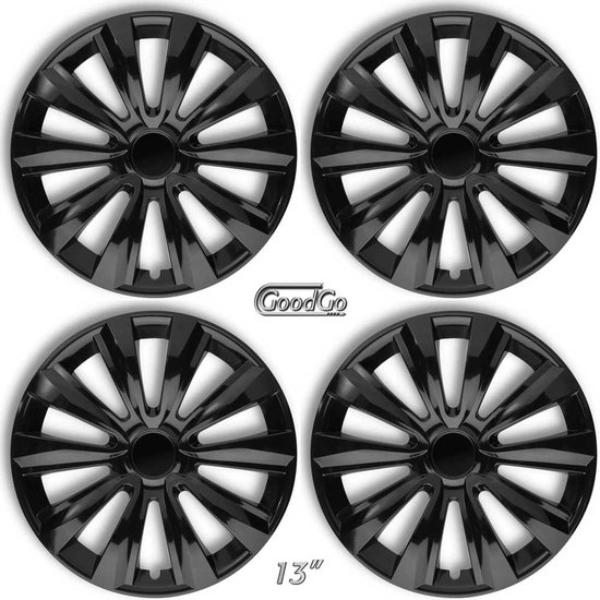 GoodGo Wieldoppen DELTA-BK 13 inch glanzend zwart. Set a 4 stuks (CONTROLEER UW BANDENMAAT en lees a.u.b. de onderstaande, uitgebreide tekst!)