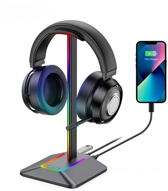 ™ RGB Gaming Headset Houder – Koptelefoon Standaard met USB-C Poort – Laadt 2 Apparaten Tegelijk – Headset Stand met Verlichting – Universeel voor Gaming & Werkplek
