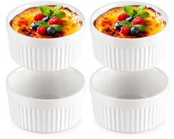 Creme Brulee Schaaltjes Porselein Wit 260 ml 4 stuks - Ramekins - Set - Ovenschaal - Snackkommen - Dipschalen - Kleine Komen voor Dipsauzen en Snacks