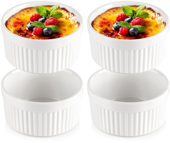 Foto: Creme brulee schaaltjes porselein wit 260 ml 4 stuks ramekins set ovenschaal snackkommen dipschalen kleine komen voor dipsauzen en snacks
