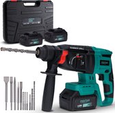 ProXtar Elektrische Boorhamer - Draadloze Klopboormachine - Breekhamer - Hamerboor met Beitelfunctie - Accu Combihamer - Betonboor - Inclusief Borenset, 2x Accu & Oplader