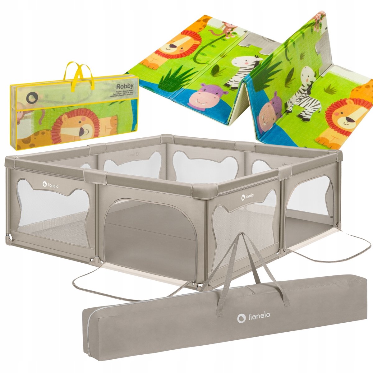 Mesas Plegables Portatiles LIONELO Florence Parc Pour Enfants 150 X 180 X 75 Cm Easy Fold, Filet Respirant, Sûr, Portable, Facile à Plier, 2 Entrées Avec Fermeture éclair, Sac De Voyage (Beige Parque Cuna Bebe