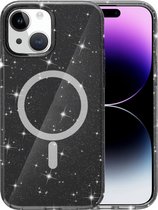 Étui Glitter avec MagSafe pour Apple iPhone 15 – Coque arrière TPU Antichoc – Bords Surélevés – Transparent Zwart