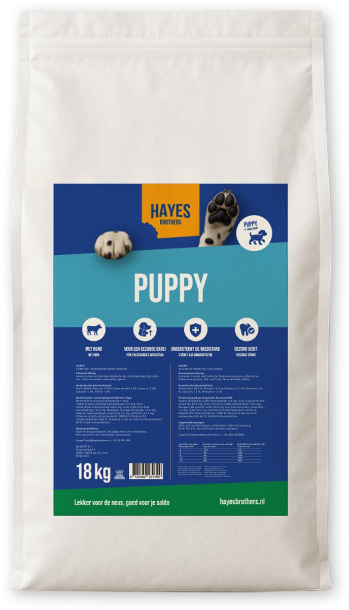 Hayes Brothers Hayes Brothers Puppy Rund en kip 18 kg - Krokant Puppyvoer Hondenvoer - Grote en kleine rassen - 18kg