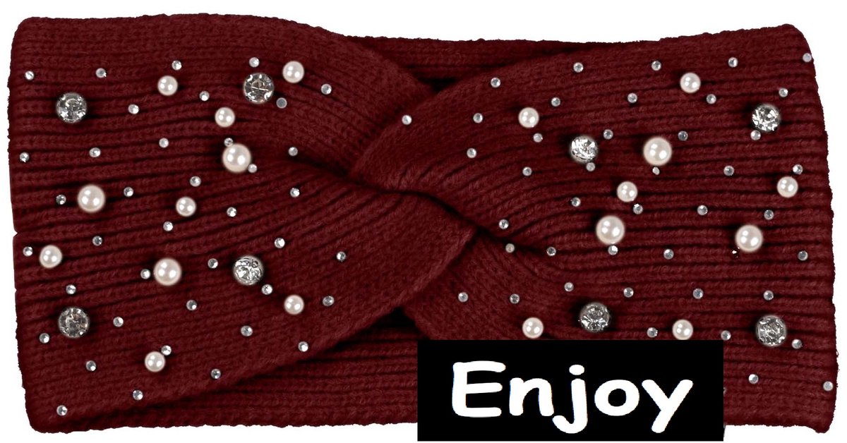 Haarband - bordeaux- met strass en parels- gebreid -eyecatcher -nieuw