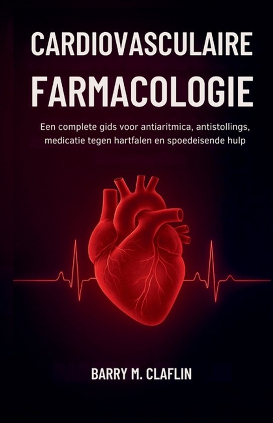 Livre "Cardiovasculaire Pharmacologie" avec un cœur rouge, une ligne de battement cardiaque et le texte "Cardiovasculaire Pharmacologie".