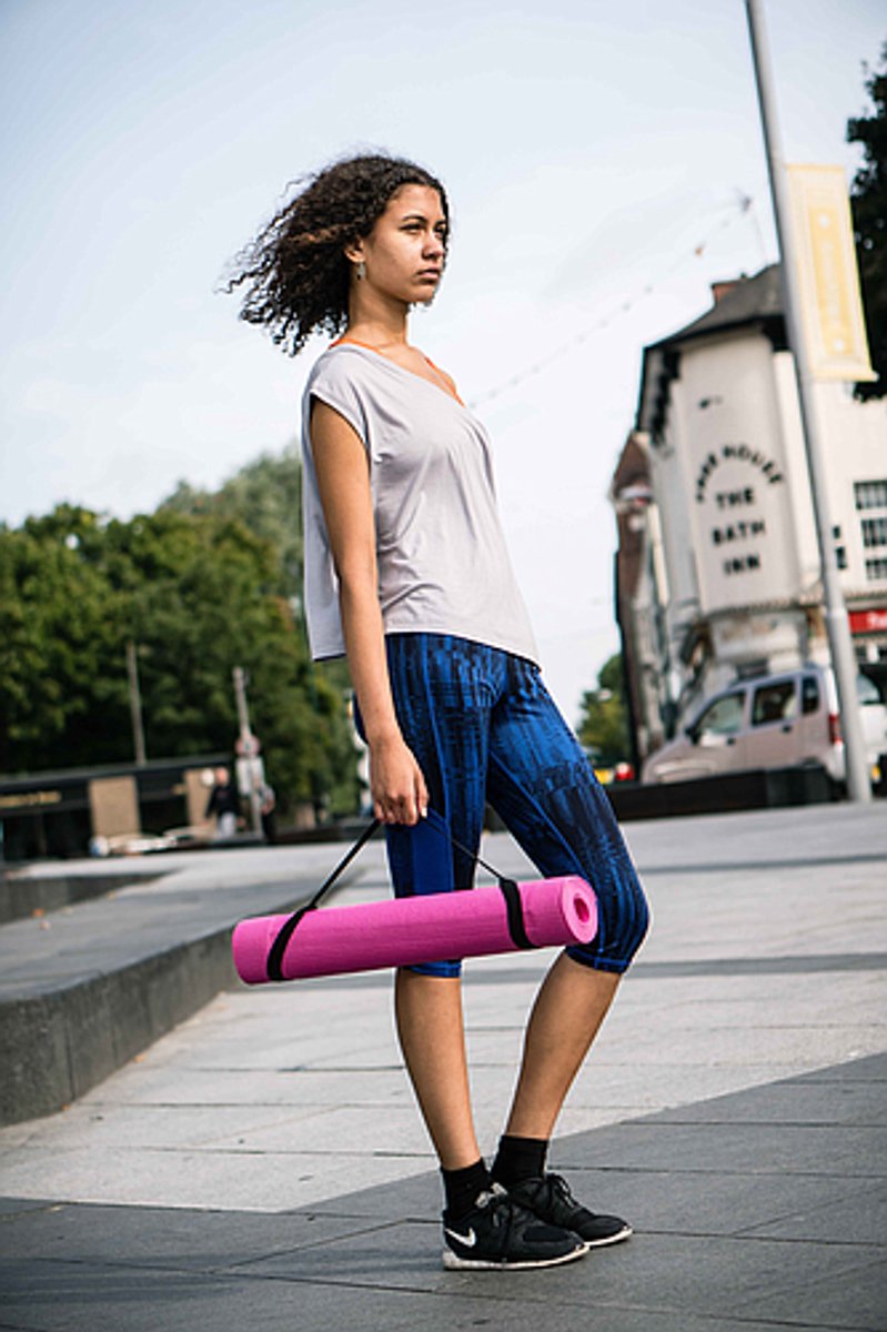Reydon - UFE - Yoga starterset - Pink yogamat 4mm (183x61) + Marbled yogablok - antislip en comfortabel