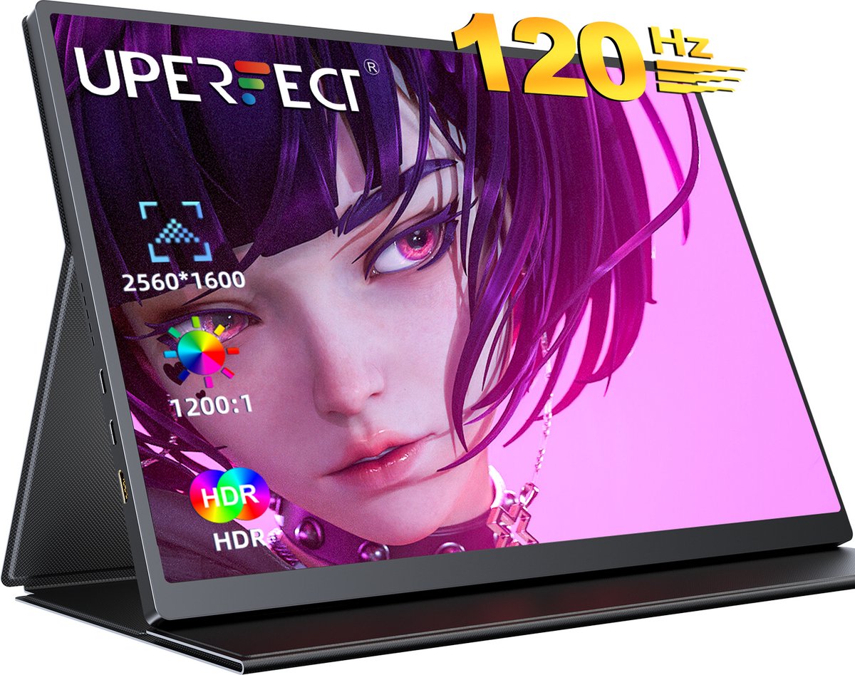 Portable Monitor Gaming Uperfect 16" 120HZ 2K 2560*1600P 1200:1 450CD/㎡ 1.07B(10BIT) IPS leather case