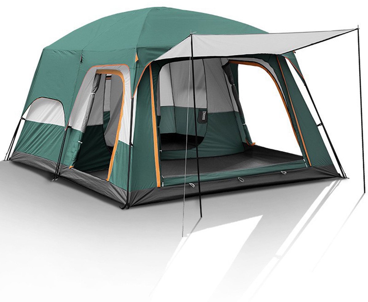 Grote Familie Camping Tent voor 8–12 Personen, 2 Slaapruimtes met Woonruimte, Waterdichte Dubbele Tent, Eenvoudig Op te Zetten, 430×305×200 cm, Donkergroen