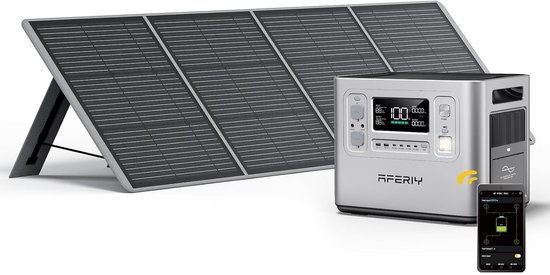AFERIY P210 Draagbaar Energie PowerStation 2400W 2048Wh met 200W Zonnepaneel, Snelle Oplading, 13 Uitgangen voor Kamperen, RV en Noodsituaties