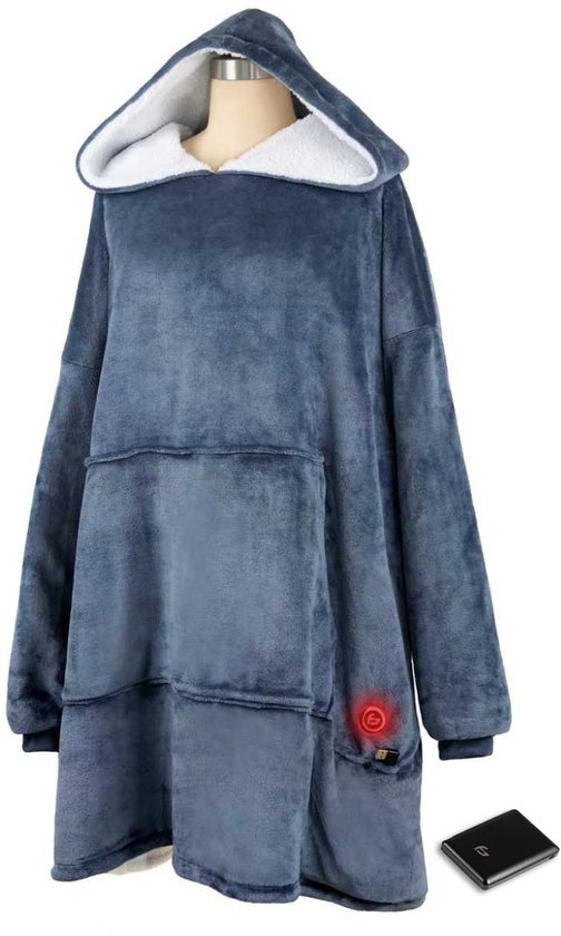 Foto: Hoodie deken verwarmd 3 standen snuggle hoodie verwarmde hoodie snuggle 10k mah accu one size blauw saaf comfort