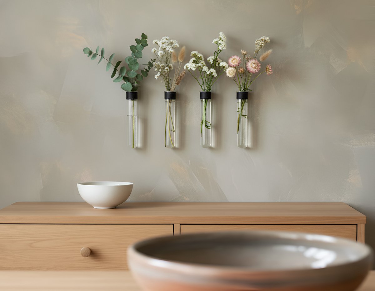 FIGR1 Reageerbuis wandvaasjes - Voor aan de muur - Licht esdoorn hout - 2 stuks