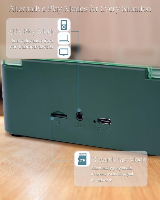 Platenspeler - Platenspeler bluetooth - Vinylspeler - platenspeler met speakers - Bluetooth-luidspreker - draagbare vintage vinylluidspreker met oceaangeluid en witte ruis - met instelbaar licht en timer voor slaapkamer, feest（Donkergroen） — afbeelding 4