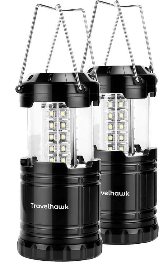 Travelhawk Camping lamp - 2 Stuks - Kampeerlamp - Tentlamp - Op Batterijen - Zwart