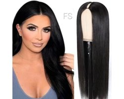 Frazimashop- Braziliaanse Remy half pruiken - 22 inch -steil - U part wig 100 % human hair wig - kleur 1b- Hair extensions haarstuk- 250% Densiteit