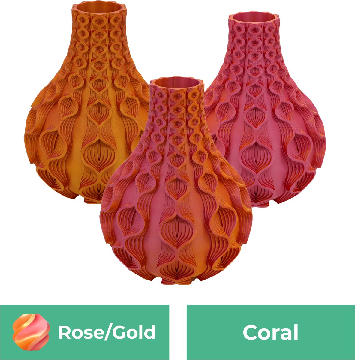 Lovora Coral organische vaas – Decoratieve vaas - Roze / Goud - 3d geprinte vaas – geschikt voor droogbloemen - 34CM