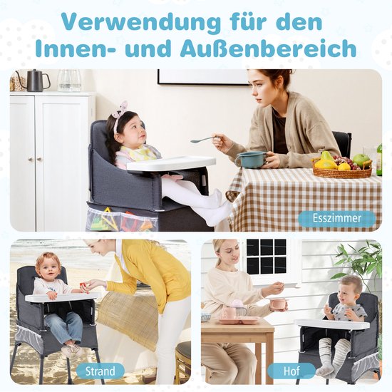 COSTWAY Kinderstoel voor baby's, inklapbaar, kinderstoel met verstelbaar dienblad, opbergtas en veiligheidsgordel, babystoel met draagtas, babystoel voor baby's van 6-36 maanden van Merkloos — afbeelding 4