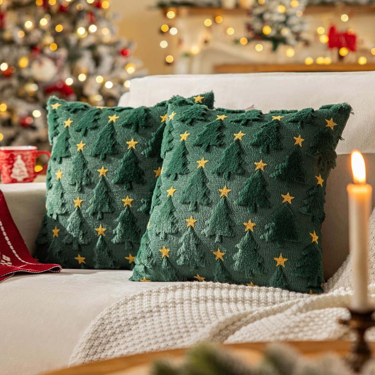 Set van 2 Kerst Kussenslopen 45x45 cm Decoratief voor Bank en Woonkamer