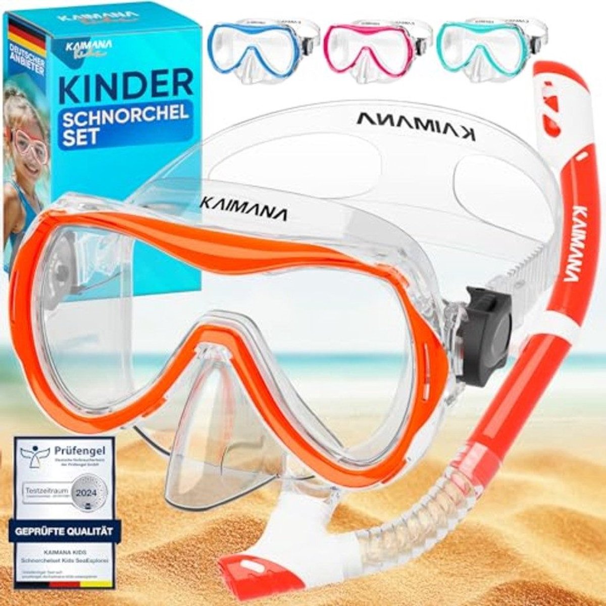 De nieuwe KAIMANA® SeaExplorer Snorkelset voor kinderen + Draagtas, Duikbril met Snorkel, Duikmasker voor Kind, alternatief voor Snorkelmasker voor Kinderen, Snorkel Set met stoffen band/siliconen band