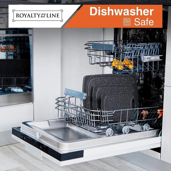 Set de Planches à découper Royalty Line ® CB3PCB - 25/31/40 cm - Antidérapantes - Poignée ergonomique - Planches de cuisine - Passe au lave-vaisselle - Plastique - Avec zone de broyage pour broyer l'ail et le gingembre - Zwart