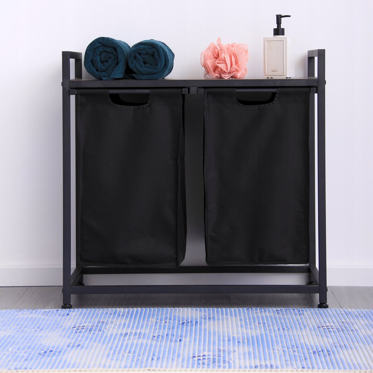 Meubel Wasemmer met Plank - Zwart Loft Stijl, 2 Compartimenten