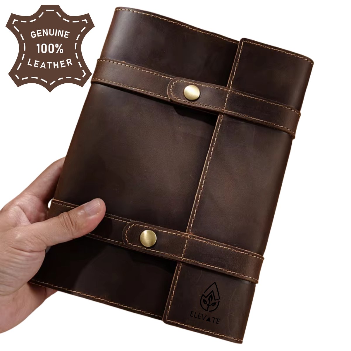 ELEVATE® Luxe Leren Notitieboek Koffie – Handgemaakt Full-Grain Crazy Horse Leer – Navulbaar Notitieboek A5 – Journaling / Dagboek / Notebook – 100% Echt Leer – Verschillende Kleuren