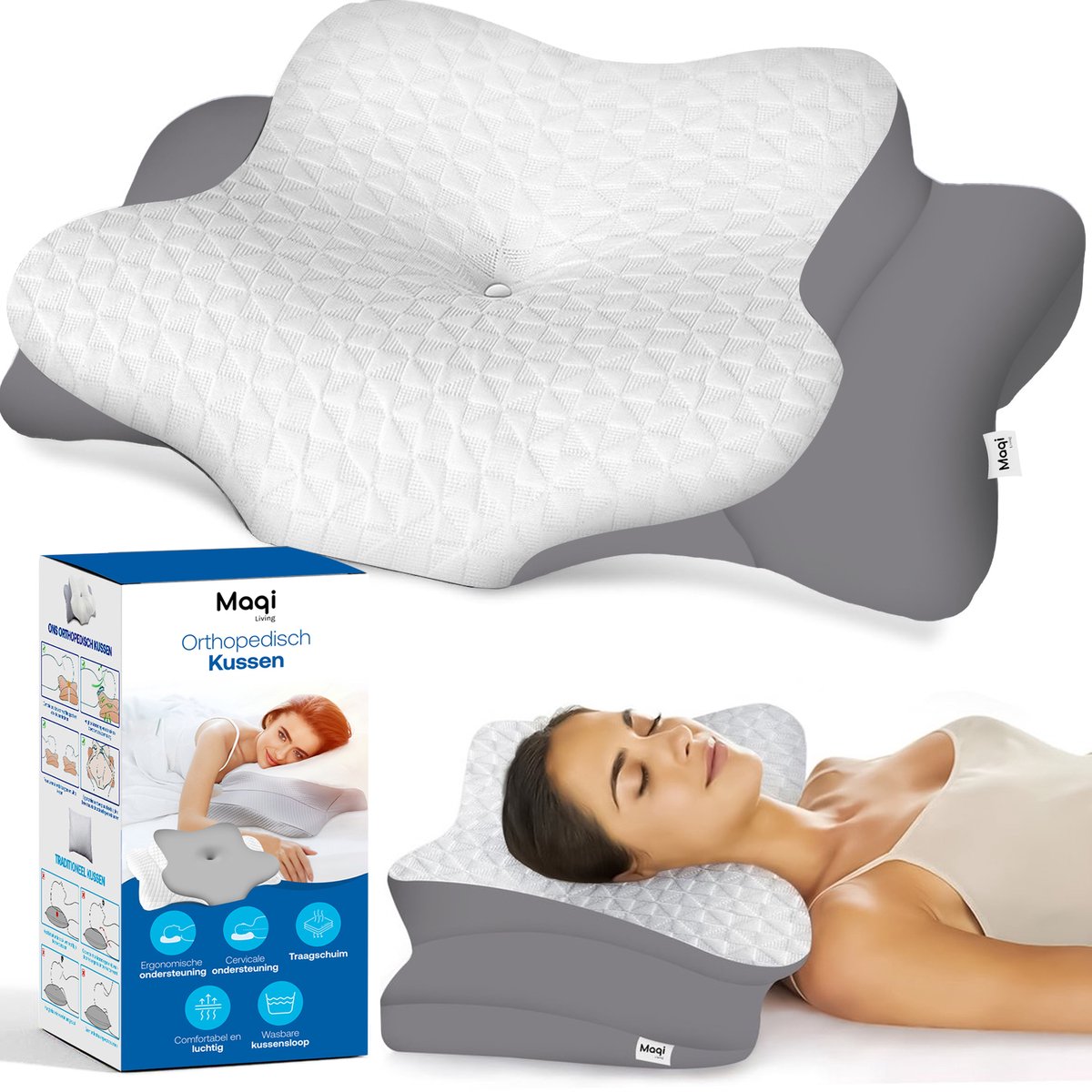 Maqi Living Orthopedisch Kussen Grijs/Wit